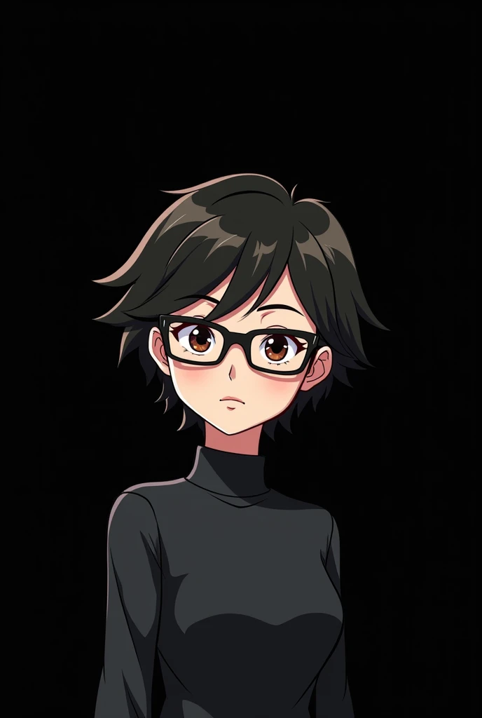 Girl short hair and glasses with black 
background 2D animation 
