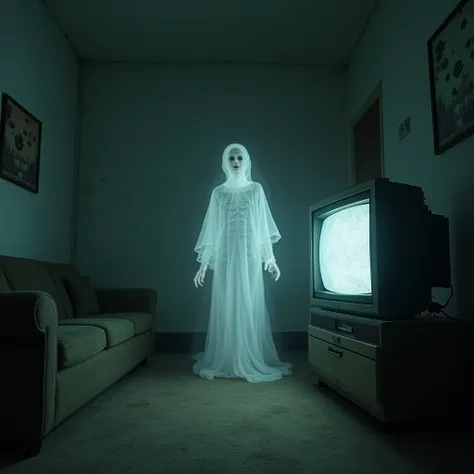 Spectre coming out of the TV, 2005. horror,  supernatural , Room, a little more lighting 