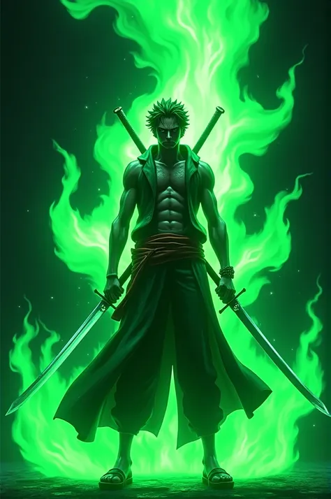 Zoro green neon with green fire 