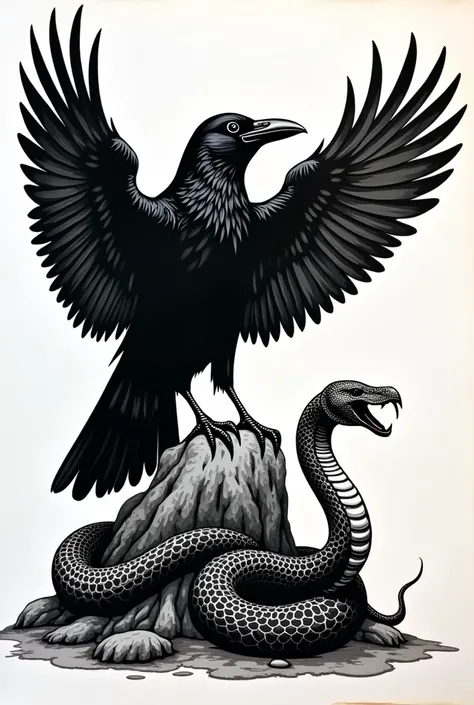 A symbol of a raven killing a snake 