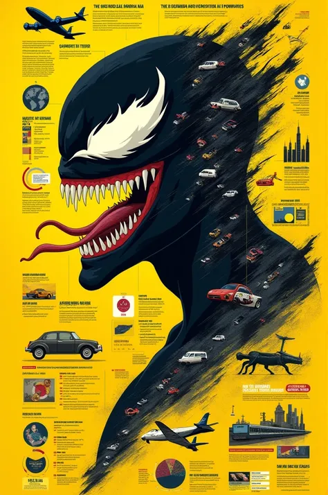 Make me a infographic na Ang topic ay traffic at transportasyon with venom side face in (one whole sheet of paper color yellow)