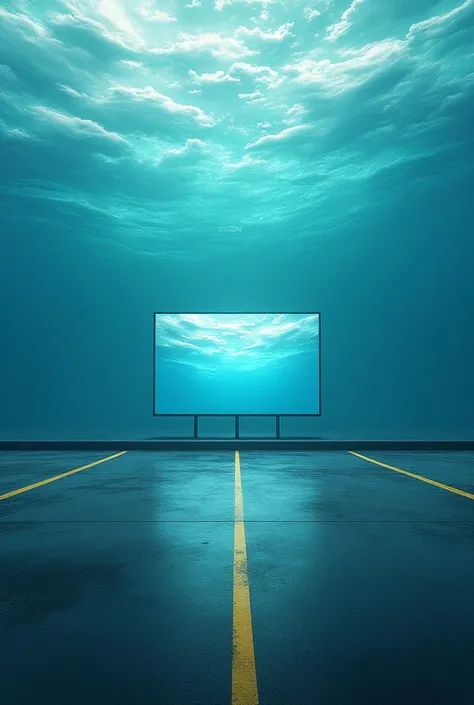 A parking lot with a TV screen is the sea around
