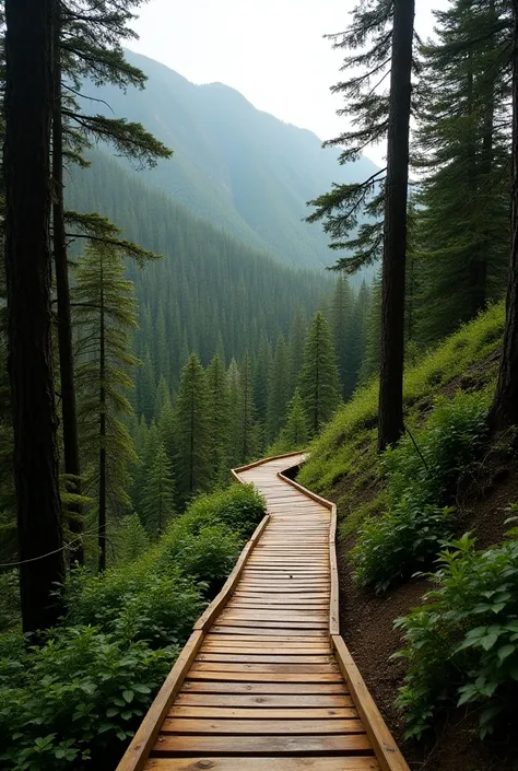 interior view of the wooden route that is 2 meters high from the ground and is 2.5 meters wide that unfolds on the Millahuapi peninsula until reaching the highest area. Part of this route is clear, allowing the vegetation to enter. of the peninsula and on ...