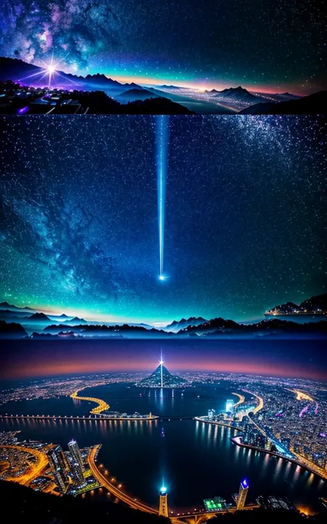  Spectacular Scenery 、 Future Cities 、god秘的、 Vivid 、 is glittering、magic、 Surrealism、god々、 wonderful、Little Star, beautiful view,Impressive Scenery 