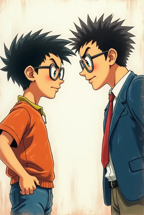 Young Nobita vs young Dekisugi color pencil Art aspect ratio 16:9