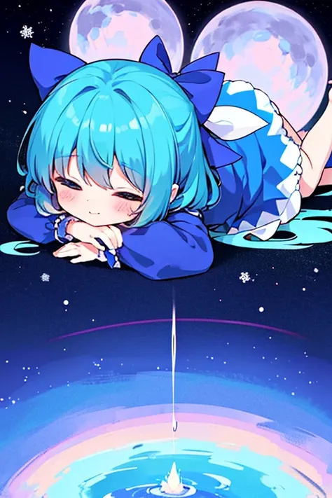 A large amount of Cirno (touhou)が雪降る夜の大きな露天温泉に入っている♨️