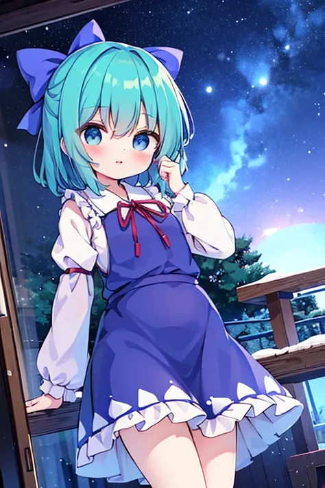 A large number of Cirno (touhou)が雪景色の雪降る夜の大きな露天風呂♨️に入っている