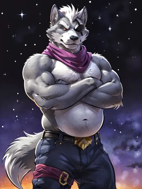 wolf o'donnell, posing for the camera, showing off. 4k, high resolution, best quality, posted on e621, solo, anthro body, male, ...