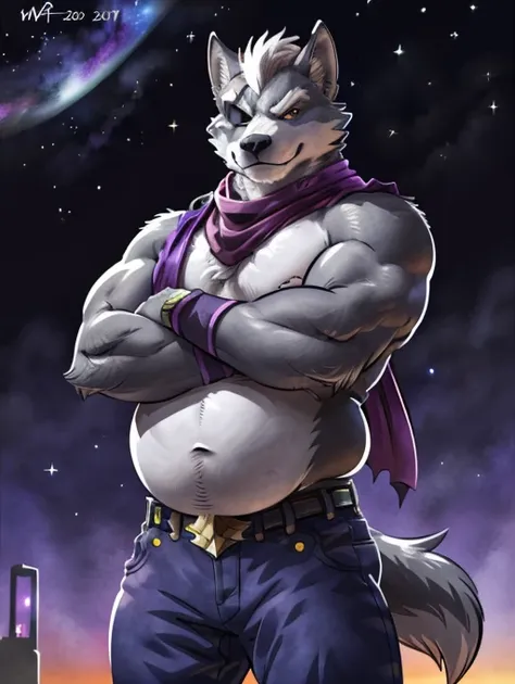 wolf o'donnell, posing for the camera, showing off. 4k, high resolution, best quality, posted on e621, solo, anthro body, male, ...