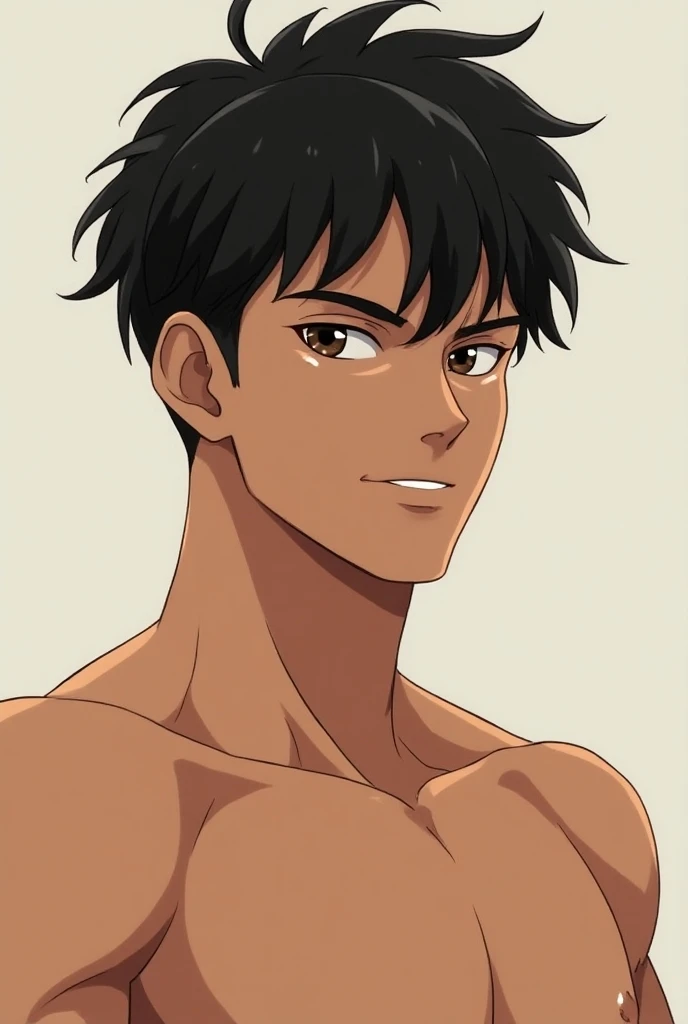 A modelo está Young, male, 26 years old
Brown skin
Black hair, medium short
Dark brown eyes
Anime/manga style