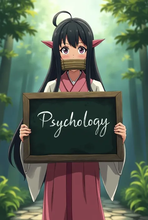 Nezuko from Demon Slayer with a blackboard that says psychology 