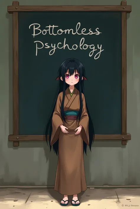 Nezuko from Demon Slayer with a blackboard that says bottomless psychology 