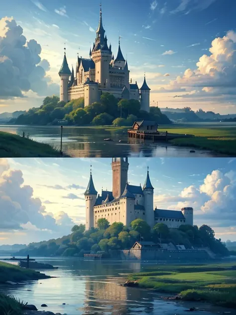 Realistic, Genuine,   beautiful and wonderful landscape oil painting studio Ghibli Miyazaki Hayao; Castle in the Sky 