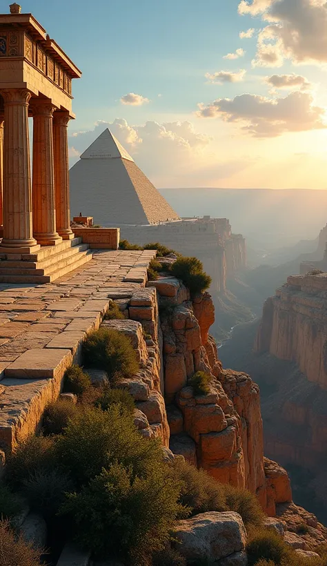 A breathtaking journey through time and space, featuring iconic landmarks from ancient Greece, Rome, and Egypt. Witness the grandeur of a Greek temple, adorned with intricate columns and vibrant frescoes, standing majestically against a backdrop of azure s...