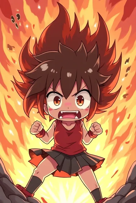 Create a detailed anime-style illustration of a chibi character who is an exceptionally beautiful girl, expressing an overwhelming sense of fury. Her anger is so intense that it feels as though she could erupt like a volcano. Her face is flushed with rage,...