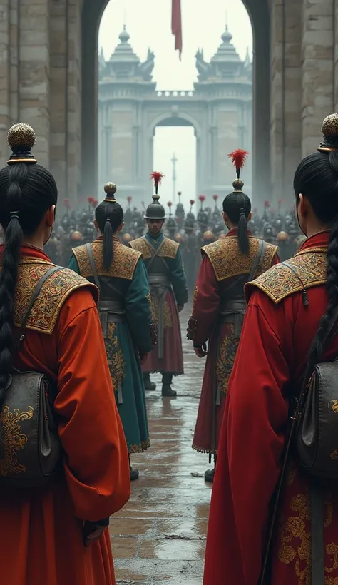 

Wanted Peace (Sort of):** Mongolian emissaries dressed in traditional attire approach the gates of a neighboring kingdom to propose a trade alliance. Suspicious soldiers guard the grand gates, watching with distrust. The tense atmosphere foreshadows the ...