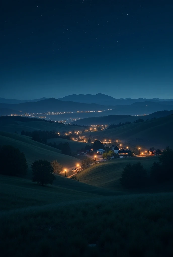 Create night  in small city hills scene like Texas light realistis 
