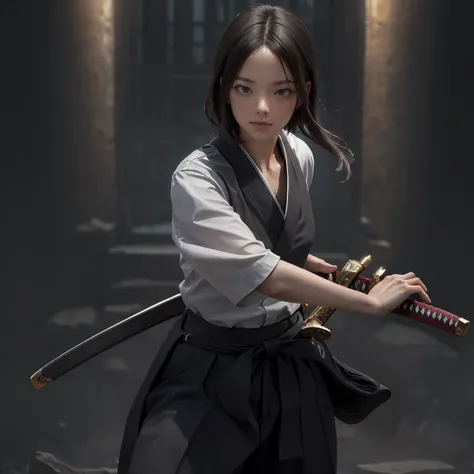 masterpiece, Best quality, a high resolution, 1 Girl, battojutsu, Photorealistic，katana
