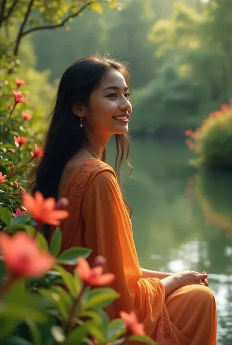 Absolutely real picture of beautiful pretty gorgeous Indian young college girl enjoying the beauty of nature 