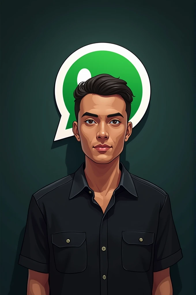 whatsapp logo that contains a muslim couple, a 35 year old Indonesian male cartoon lover, the photo in the logo follows the size of the logo, with a skin color similar to a real human, pank hair, clear wrinkles, wearing a black shirt appears in the whatssa...