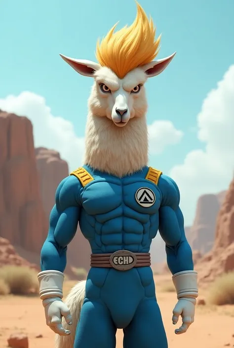 A llama in Vegetas clothes 