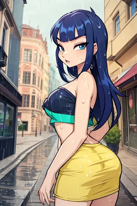 ((Best Quality, 8k, Masterpiece:1.3)), Focus:1.2, Perfect Body Beauty:1.4, Buttocks:1.2, ((Layered Haircut, Breasts:1.2)), (Wet Clothes:1.1) , (Rain, Street:1.3), Bandeau Dress: 1.1, Highly Detailed Face and Skin Texture, Fine Eyes, Double Eyelids, Whitene...