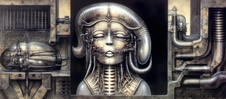 h. r. giger's g1g3r, , giger_style,  , the image is a detailed view of h.r. giger's \" li ii  \" plate, featuring hrggr, h.r. gi...