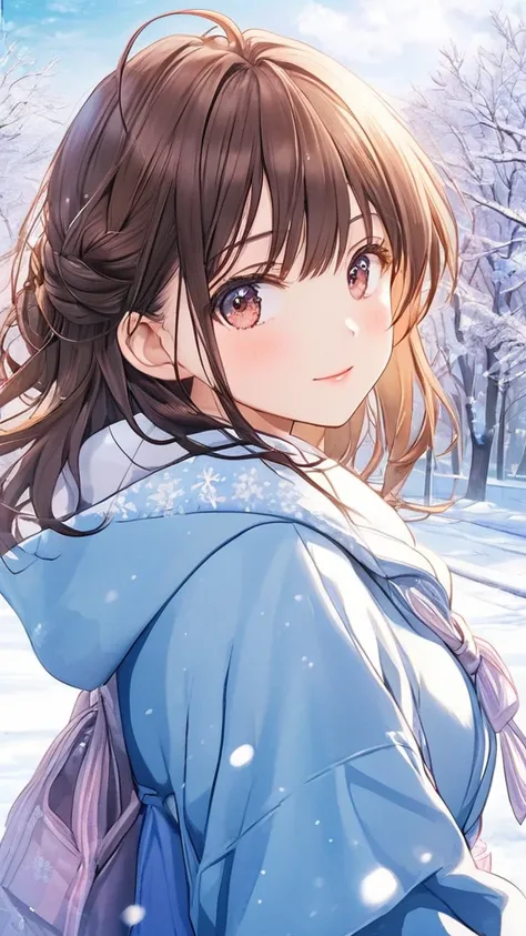  anime girl  with brown hair and scan winter scene,  anime picture inspired by Ayabe Yukito, Pixiv,  digital art, ❄️ cute , anime visual of a かわいい girl, Anime Cover, ( anime girl ), ⭐️ cute , smooth anime cg art, Sakimi-chan, かわいい  anime girl ,  Visual Nov...