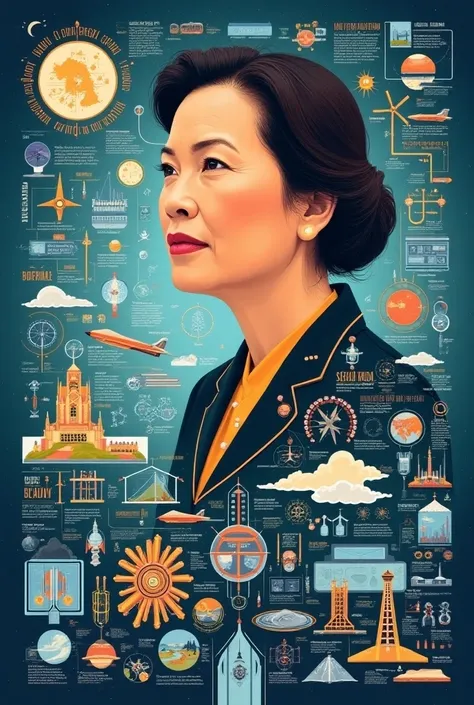 create an poster artwork of gloria macapagal aroyo and around her is her contributions in the science and technology of the philippines