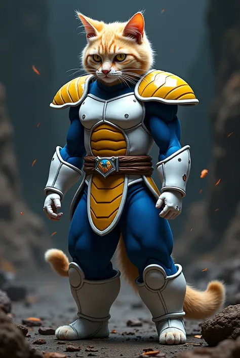 A cat in Vegetas battle clothes