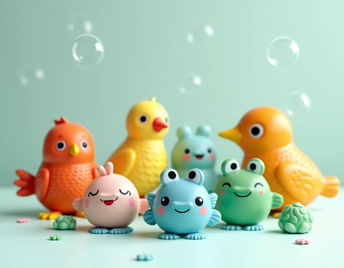  Thirsty Animal Figurines :  A set of small rubber animals  (like birds, fish and frogs )  that need “water” for  "Drink".  ren can use a dropper or sponge to “give them water” ,  which teaches them the importance of this resource for living beings.