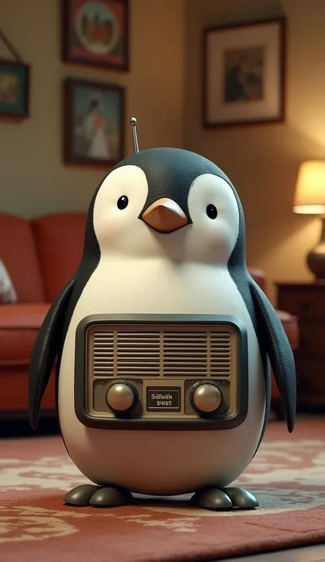 Radio Penguin

Mashup Prompt: "A playful penguin with a retro radio embedded in its belly, featuring speaker holes, knobs, and an antenna. It stands in a vintage living room setting with cozy, warm tones and retro vibes, 9:16 frame."