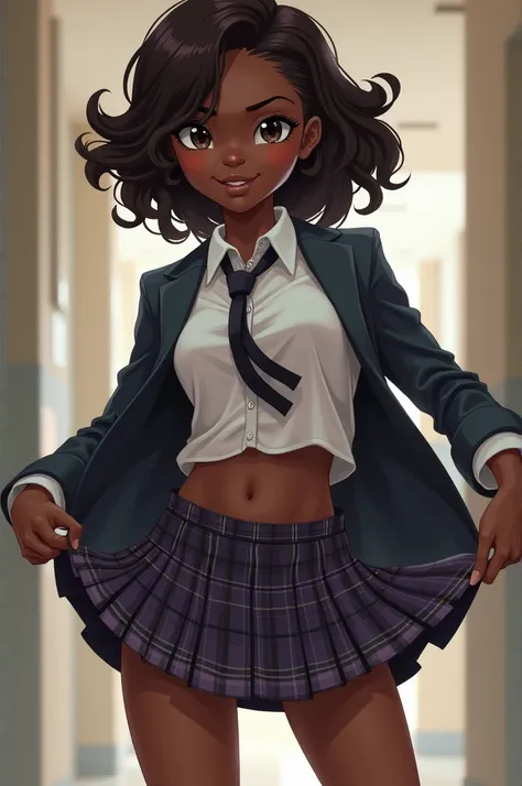 Black girl in school uniform showing her panties 