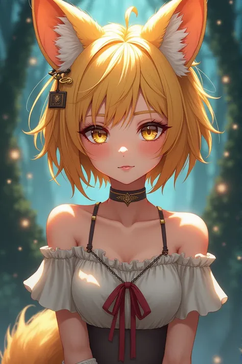 Blonde tan Anime fox girl unique short hairstyle