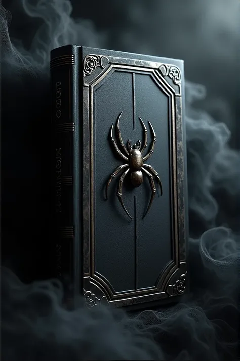 Create aN IMAGE OF A  ELECTRONIC PHONE STYLE grimoire.. with a simple yet tiny and intriguing spider emblem ENGRAVED onto OR BRANDED.. infused with a black metallic armor ..covering the book fused with a blood lock mechanism that unlocks the book.. and a 2...