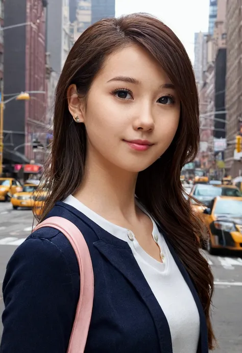 please generate profile picture Ai girl in New York City for  Facebook, realistic 