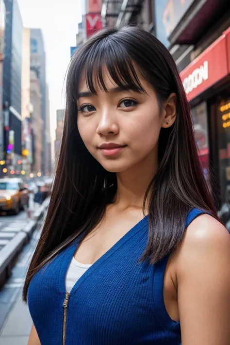 please generate profile picture Ai girl in New York City for  Facebook, realistic 