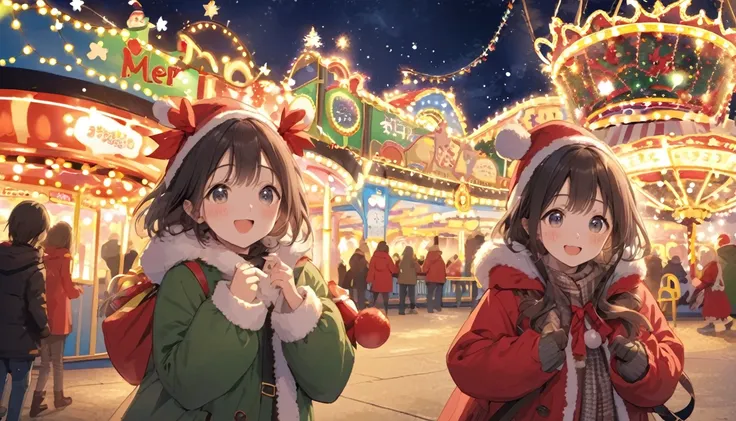 christmas、night、amusement park、 light up