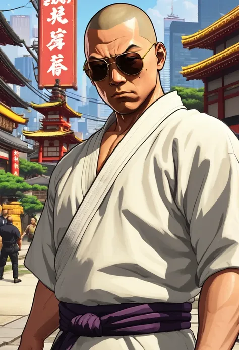  Grand Theft Auto，Japanese monk、 smaller、Round Sunglasses、Equip a ritual item 、Hero of Justice、One Punch Man、Japanese Temples、Strongest、Exorcise demons、original sumo wrestler 