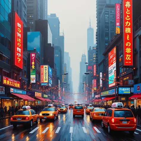 “Urban streets with contrasting colors”

 • Description :  A painting that reflects the streets of a crowded city with different colors. .  Use sharp and non-integrated colors for buildings and cars such as red and blue, with a gray or dark blue background...