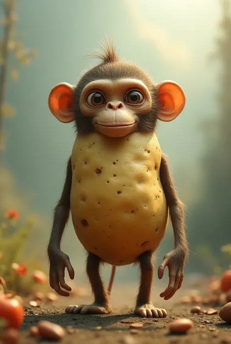 Create a hybrid image that seamlessly combines a monkey and a patato. 