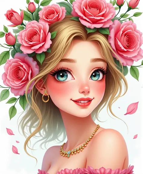  clear outline,pop,Watercolor,princess,beautiful, Rose, close-up,  
