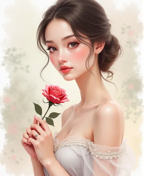  clear outline,Watercolor,princess,beautiful, Rose, close-up,  
