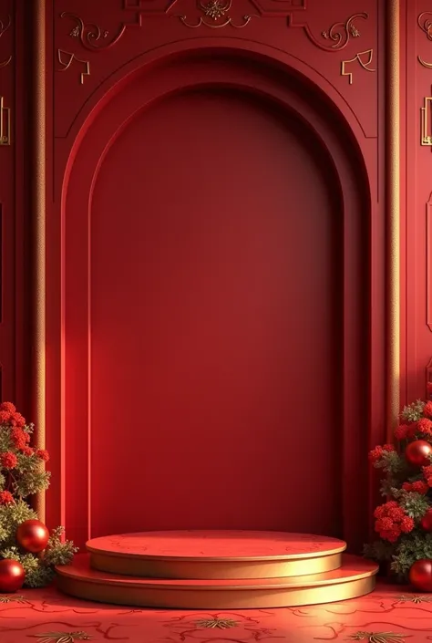 A themed background with a podium for a mockup conveying the aesthetics of the new year in a vintage style, the color scheme varies in shades of red and gold  