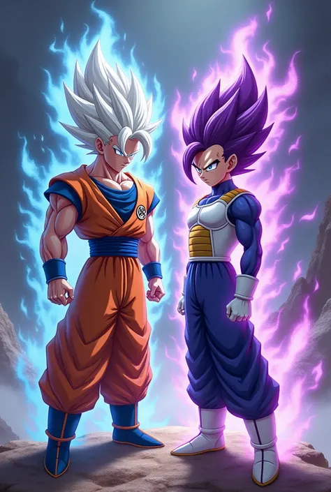 Goku hair is a colour is white and vegeta hair is purple