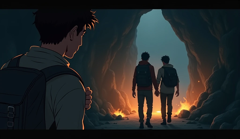 Visual Prompt:**  
   Rohan hesitates for a moment, looking at the dark cave and then back at Arjun. His face is **slightly anxious**, but there’s a hint of resolve in his eyes. He takes a deep breath, looks toward Arjun, and nods, deciding to follow his f...