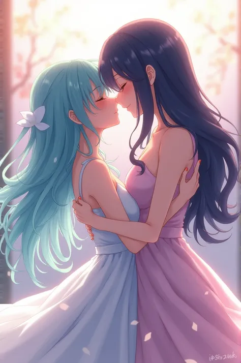 Aqua Hoshino and arima kana from oshi no ko kissing