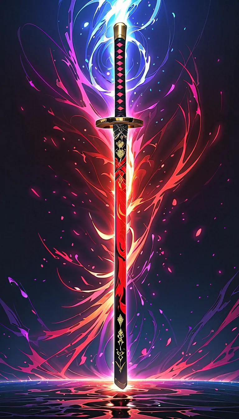 masterpiece, best quality, epic fantasy art style, cursed katana, evil aura, full art, full sword art, intricate details, ultra high resolution, sharp focus, HD, 8k, clear details, zoom out to get the full katana in the image, simple background, show full katana, katana centered on image to allow ample background to show