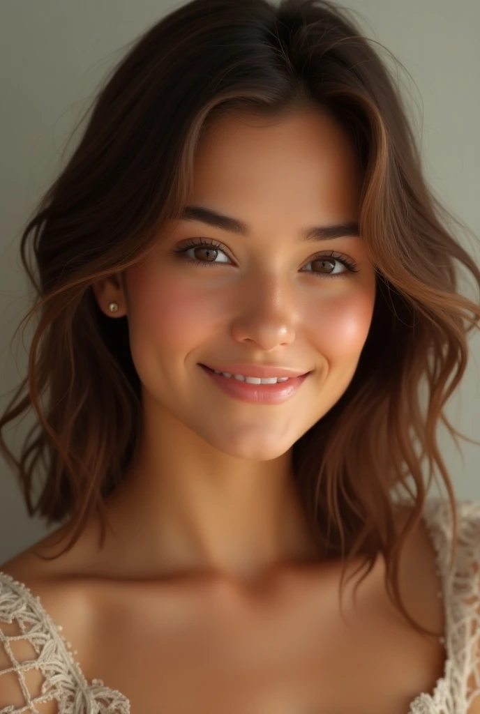 Create a 20 year old American female with unlock hair and brown eyes 