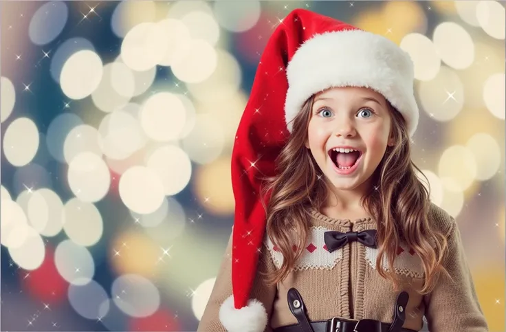 Little girl wearing santa hat and smiling at the camera with smile on her face generative ai